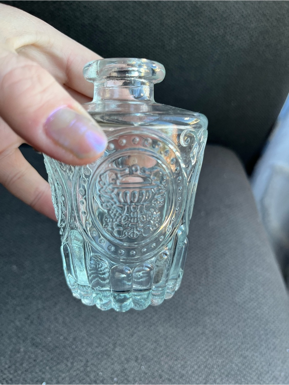 Clear Embossed Glass Decorative Bottle - Bitters Bottle or Bud Vase